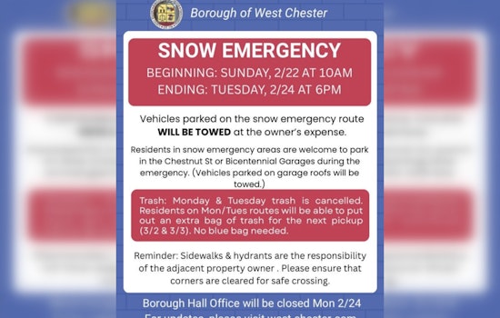 West Chester Orders Cars Off Snow Routes as Long Storm Rolls In