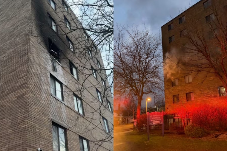 Early Morning Blaze Chokes Euclid Avenue At Seven-Story East Cleveland Apartment
