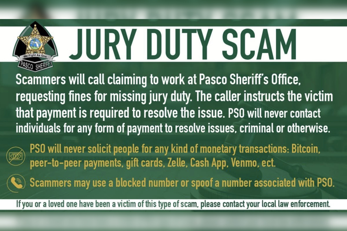 Pasco County Sheriff Warns Residents About Jury Duty Scams