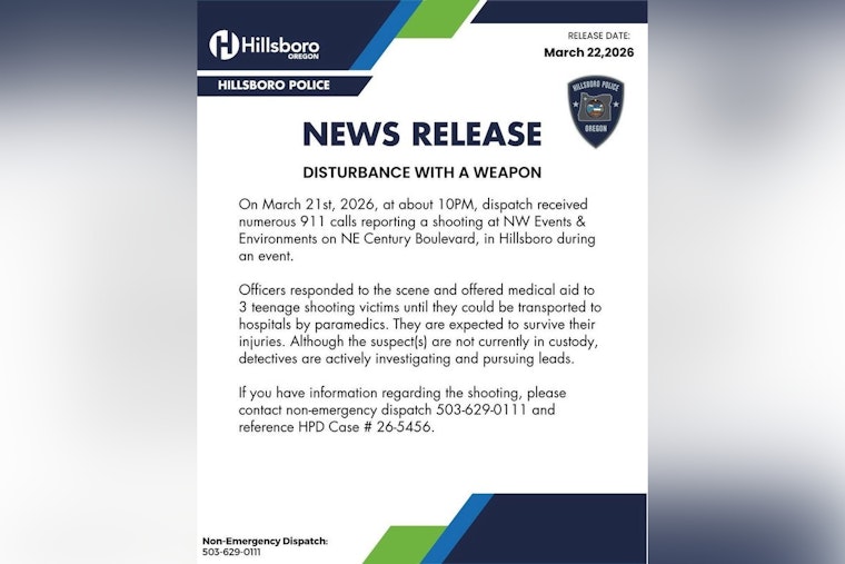 Gunfire Rocks Hillsboro Event Hall, Three Teens Hit In Saturday Night Chaos