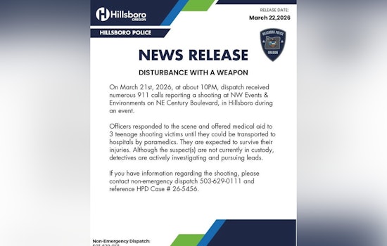 Gunfire Rocks Hillsboro Event Hall, Three Teens Hit In Saturday Night Chaos