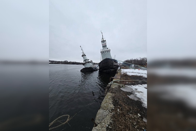 Listing Tugboat Sparks Harbor Scramble Near Brightman Street Bridge
