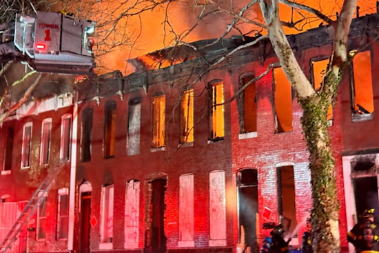 West Baltimore Fire Destroys Vacant Rowhomes on Clifton Ave