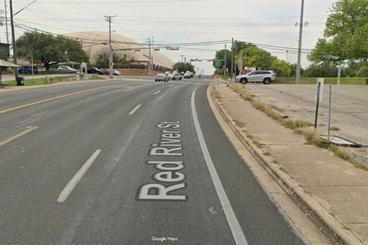 Hole Forms On Red River Street After Downtown Water Main Break