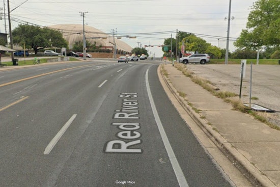 Hole Forms On Red River Street After Downtown Water Main Break