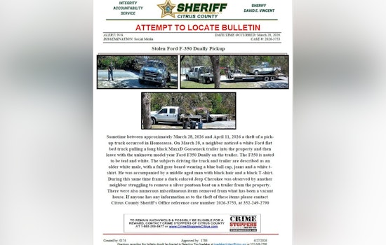 Homosassa Truck Rustlers Roll Off With Ford F-350, Botch Boat Grab