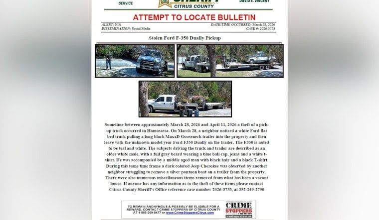 Homosassa Truck Rustlers Roll Off With Ford F-350, Botch Boat Grab