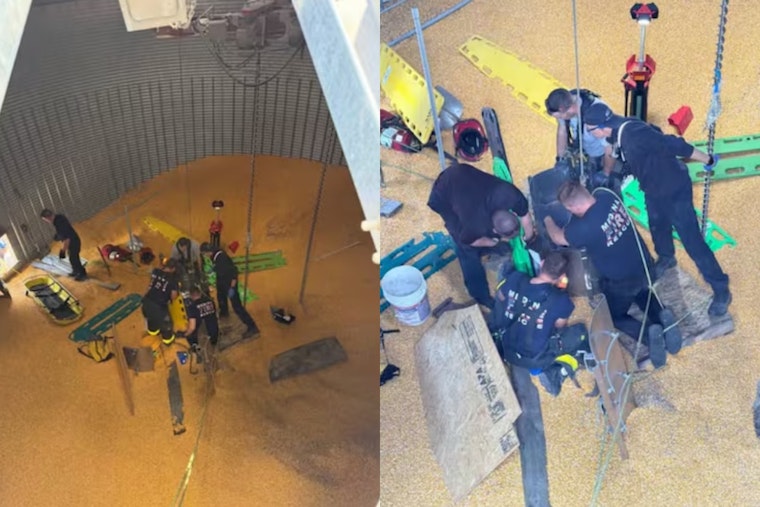 Medina Firefighters Plunge into Corn Bin to Save Buried Man