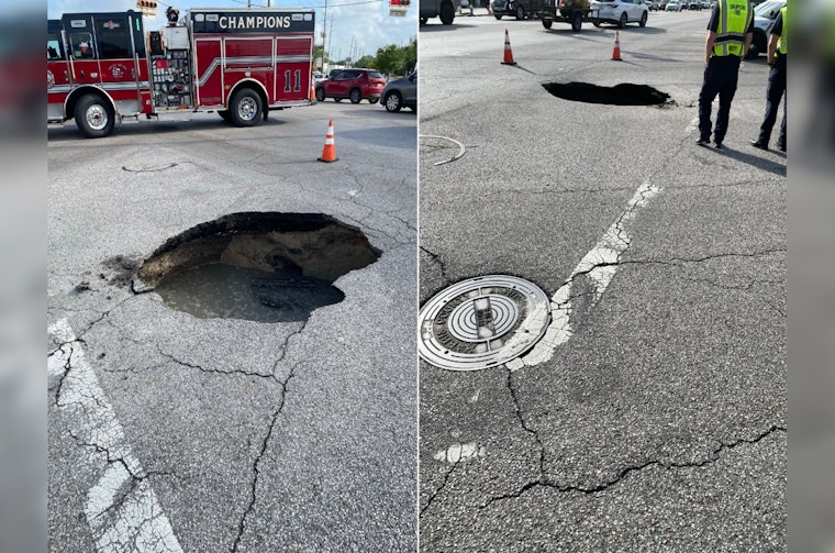 Northwest Houston Street Swallows Car In Veterans Memorial Sinkhole Shock