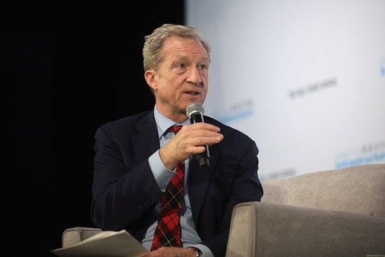 Billionaire Steyer Crashes San Jose Rally In 'Workers Over Billionaires' Tee