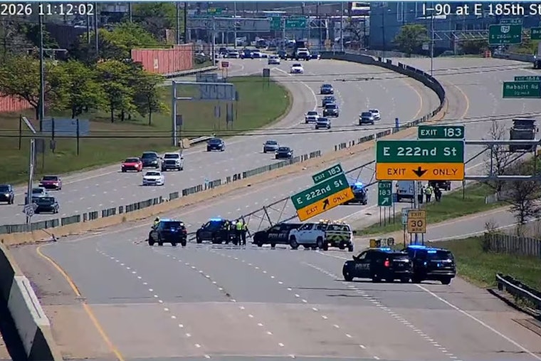 Cleveland Dump Truck Rips Down Shoreway Exit Sign, Freezes I-90 Morning Rush