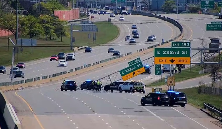 Cleveland Dump Truck Rips Down Shoreway Exit Sign, Freezes I-90 Morning Rush