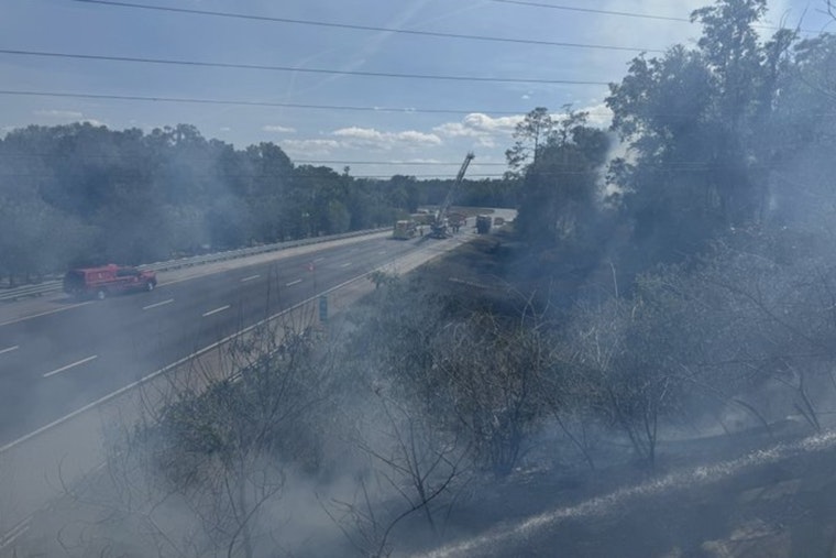 Dump Truck Inferno Torches Brush, Shuts I-75 Near Church Road In Brooksville