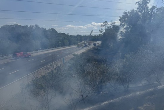 Dump Truck Inferno Torches Brush, Shuts I-75 Near Church Road In Brooksville