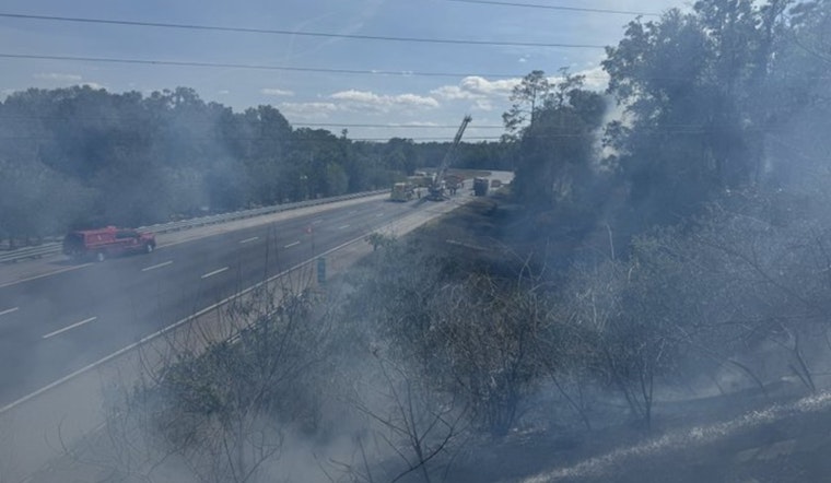 Dump Truck Inferno Torches Brush, Shuts I-75 Near Church Road In Brooksville