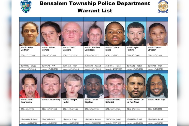 Bensalem Cops' June 3 Warrant Roll Calls Out 14 Wanted Locals