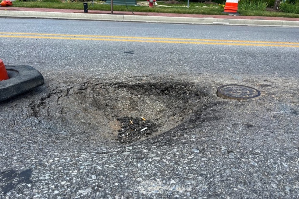 Downtown Westfield Sinkhole Snarls SR 32 Eastbound At Union Street