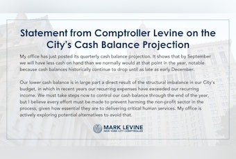 NYC Cash Crunch Looms as Comptroller Warns of September Squeeze