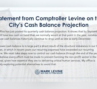 NYC Cash Crunch Looms as Comptroller Warns of September Squeeze