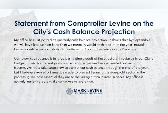 NYC Cash Crunch Looms as Comptroller Warns of September Squeeze