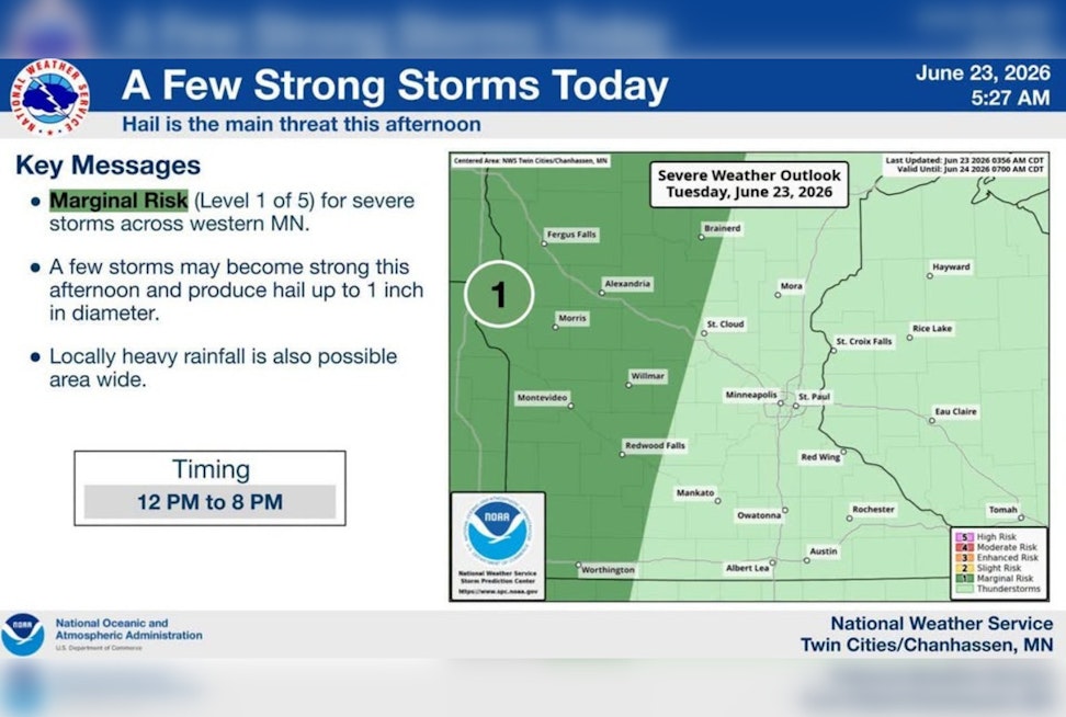 Thunderstorm Show Poised to Wash Out Minneapolis Tuesday Night