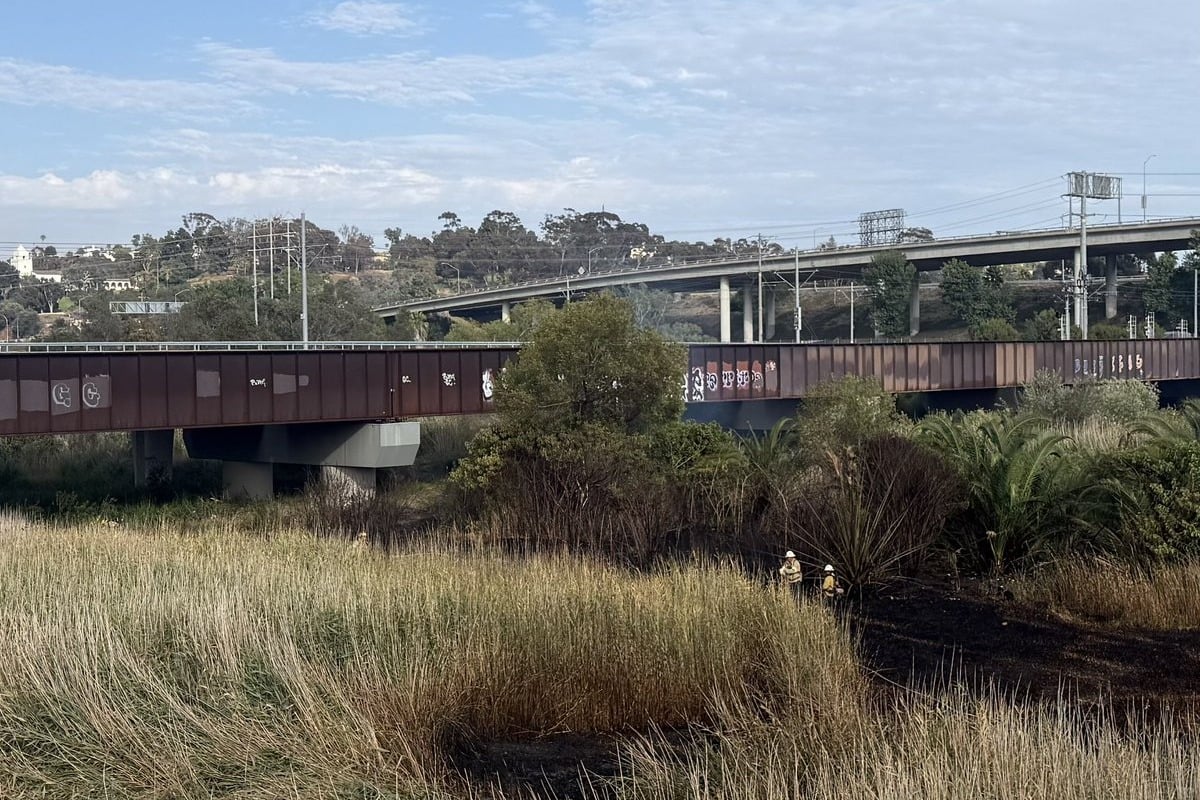 Trackside Brush Blaze Rattles Mission Valley Near Friars Road