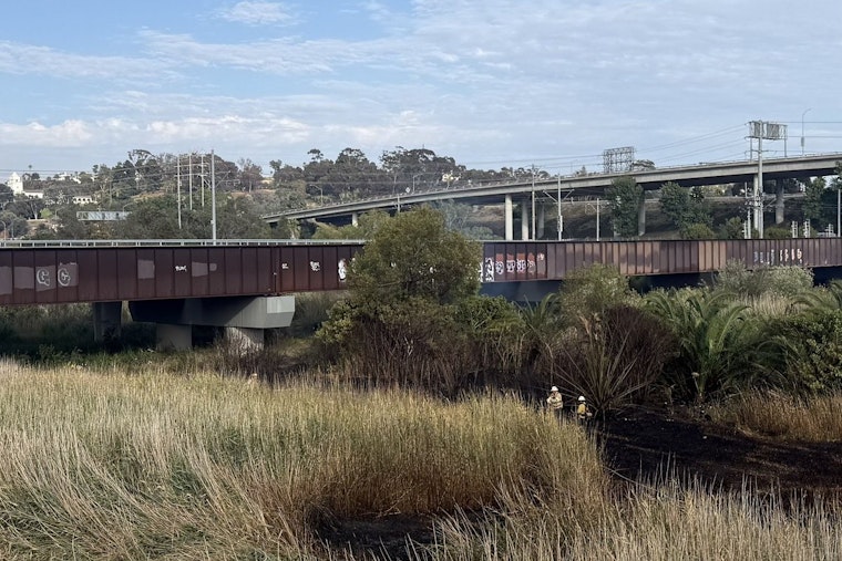 Trackside Brush Blaze Rattles Mission Valley Near Friars Road
