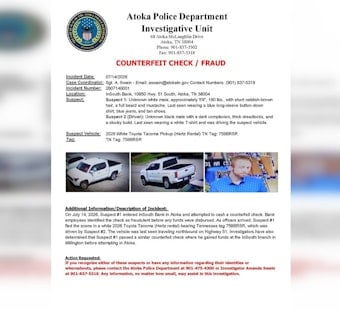 Atoka Cops Hunt Duo Behind Botched Bank Check Caper