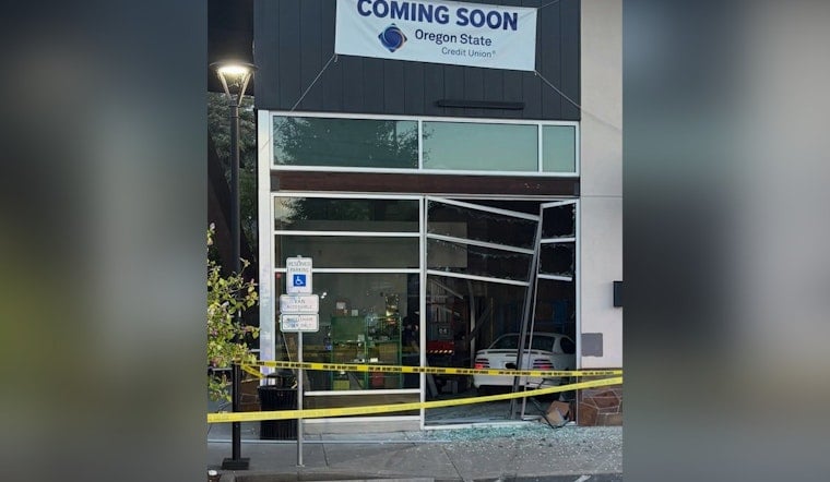 Beer Heist Mustang Crashes Into Beaverton Credit Union Site