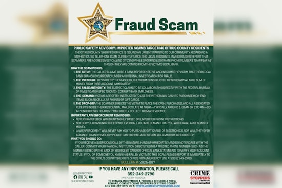 Citrus County Residents Warned About Bogus ‘Undercover FBI’ Bank Scam