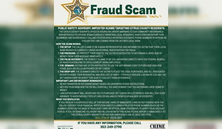 Citrus County Residents Warned About Bogus ‘Undercover FBI’ Bank Scam
