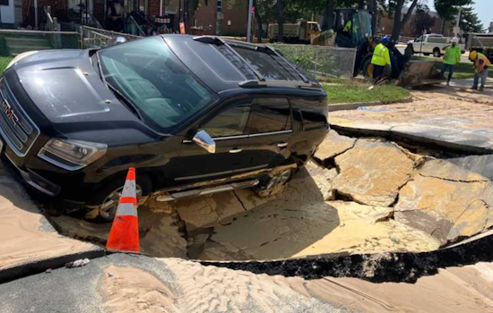 Dundalk Street Rips Open, Car Left Stuck In Sudden Sinkhole