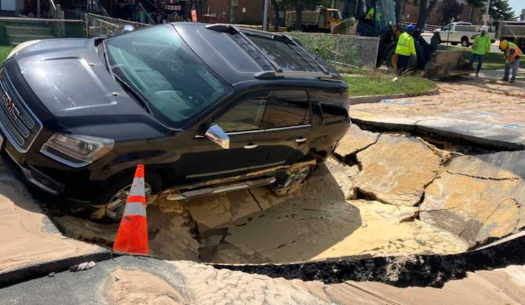 Dundalk Street Rips Open, Car Left Stuck In Sudden Sinkhole