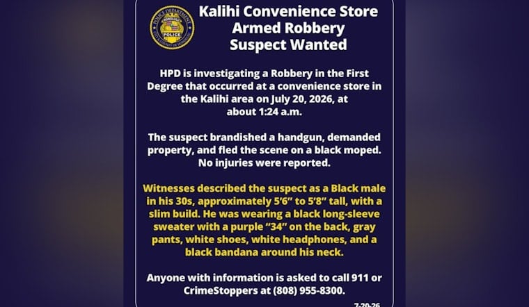 Gunman Holds Up Kalihi Store, Peels Off On Midnight Moped