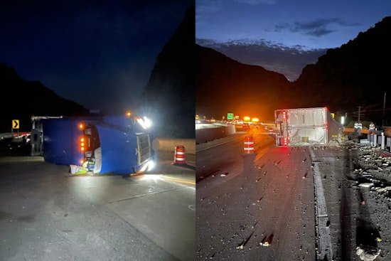 I-84 Apple Hauler Flips Near Morgan, Trucker Thrown to His Death