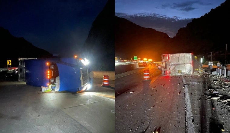 I-84 Apple Hauler Flips Near Morgan, Trucker Thrown to His Death