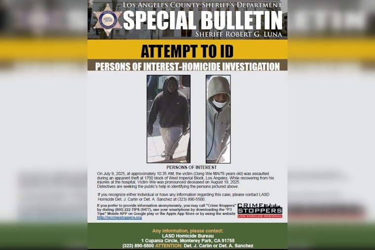 LASD Seeks Suspects After Elderly Man Assault On West Imperial