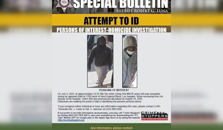 LASD Seeks Suspects After Elderly Man Assault On West Imperial