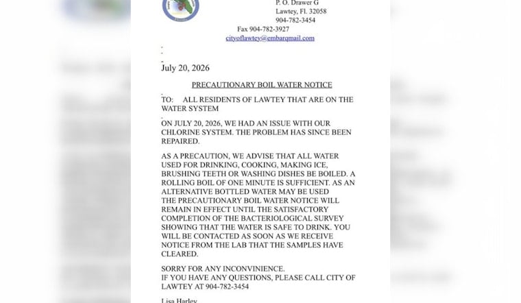 Lawtey On Edge As Chlorine Glitch Triggers Boil-Water Alert