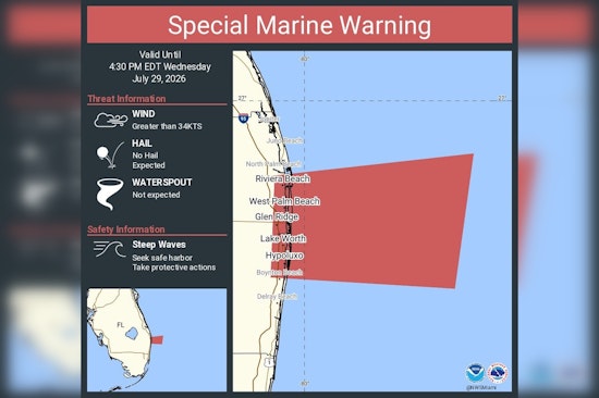 NWS Warns Jupiter-to-Deerfield Boaters Of 34-Knot Winds