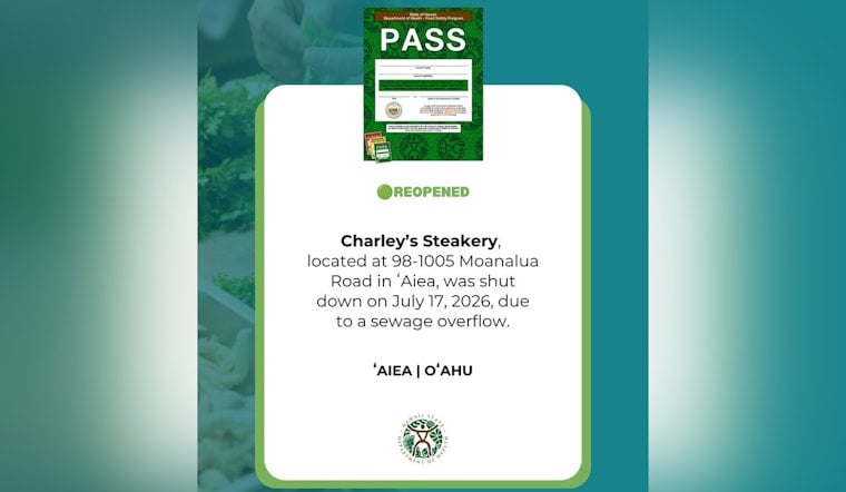 Sewage Scare At Pearlridge: ʻAiea Charley’s Steakery Back Open After Red Tag