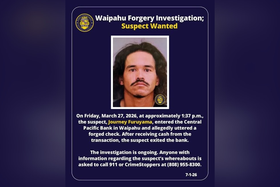 Waipahu Bank Hit by Suspected Check Scam, Cops Hunt Cash-Out Suspect