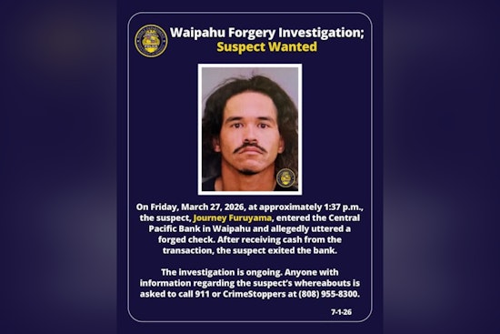 Waipahu Bank Hit by Suspected Check Scam, Cops Hunt Cash-Out Suspect