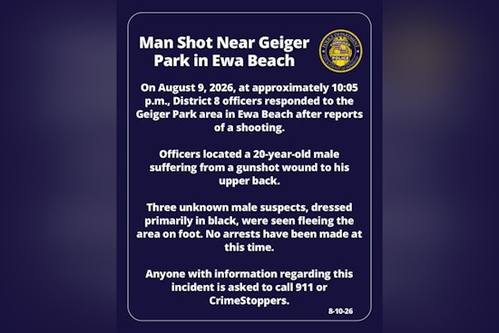 20-Year-Old Shot in Back at Ewa Beach Park, Three Suspects Vanish