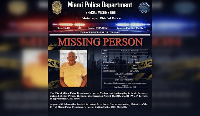78-Year-Old Vanishes From Miami's Coral Way, Police Search Silver Bluff Streets