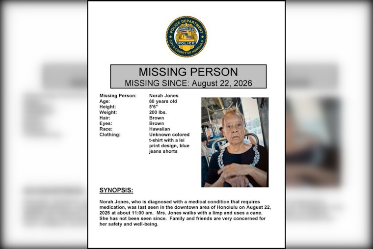 80-Year-Old Norah Jones Vanishes in Downtown Honolulu, Needs Medication