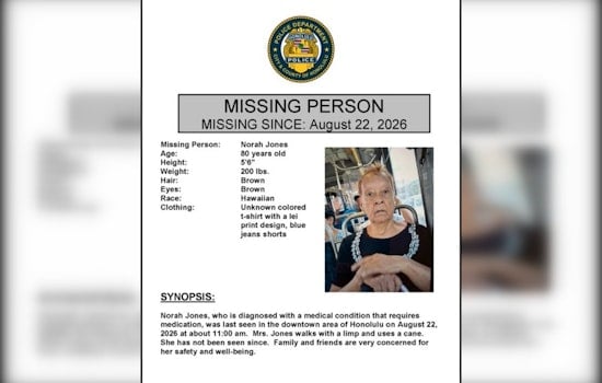 80-Year-Old Norah Jones Vanishes in Downtown Honolulu, Needs Medication