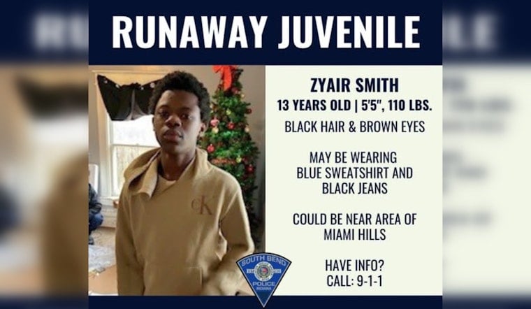 South Bend Police Search for Missing 13-Year-Old Zyair Smith Near Miami Hills