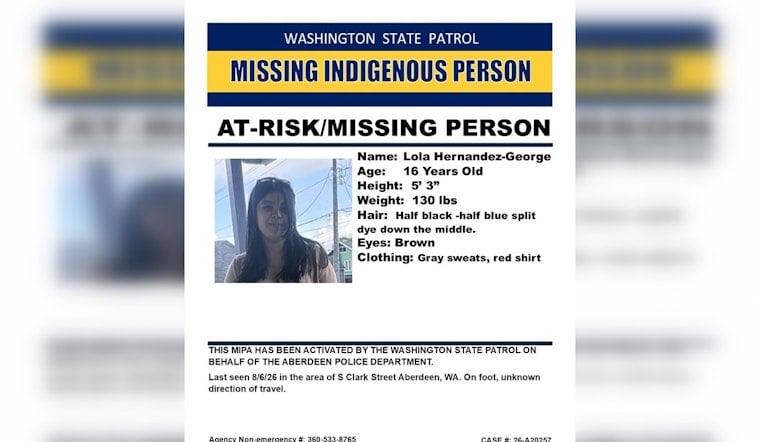 Aberdeen Teen, 16, Vanishes on Foot, Triggers Statewide Native Alert