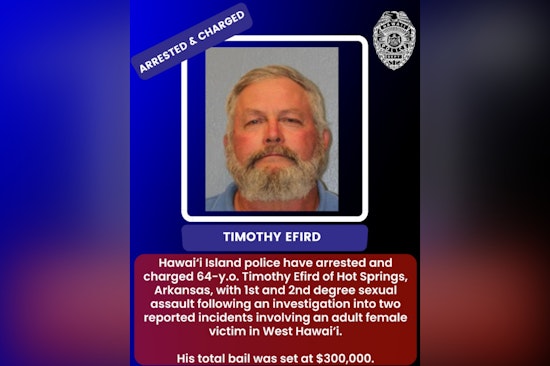 Arkansas Man's Bail Cut to $55K After Waikoloa Sexual Assault Indictment